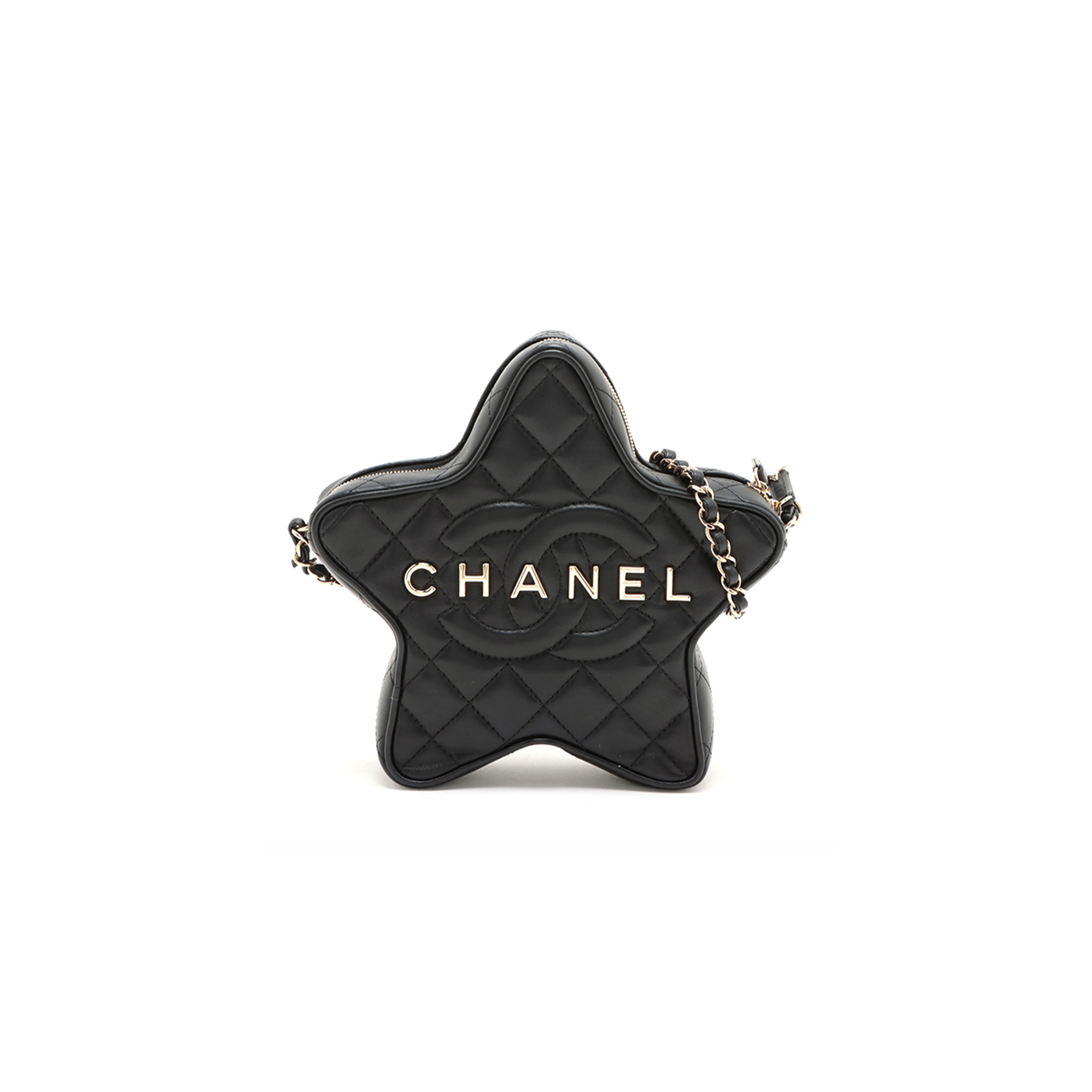 CHANEL LAMBSKIN CHAIN SHOULDER BAG STAR BLACK GOLD METAL FITTI A3501 (22.5*6cm)